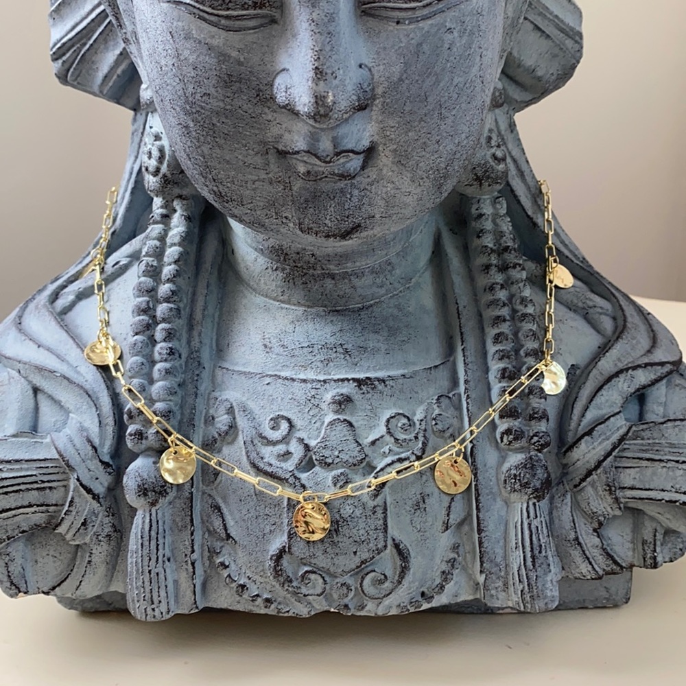 Gold Plated PaperClip Neclace with Hammered Discs